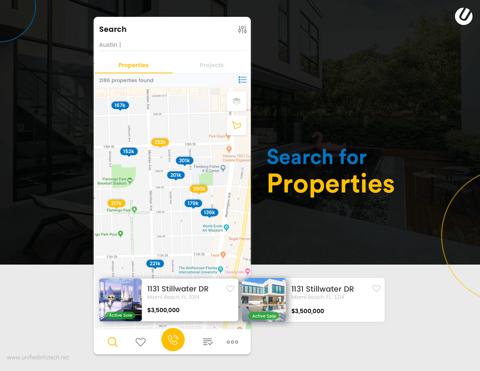 create a relate estate app with property searching feature