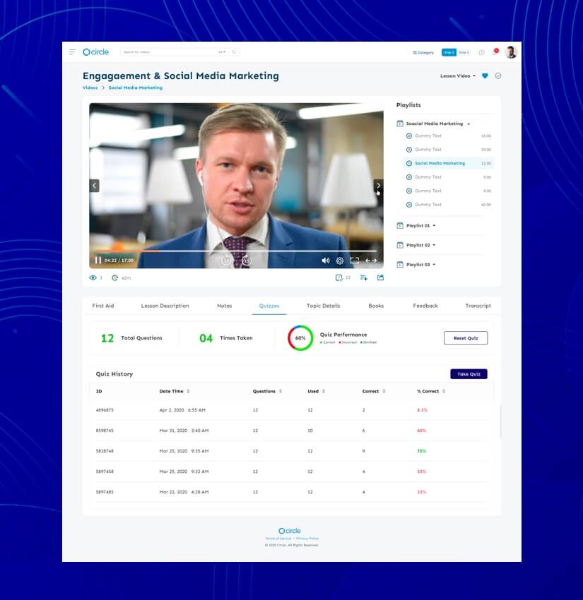 create LMS website with video conferencing feature