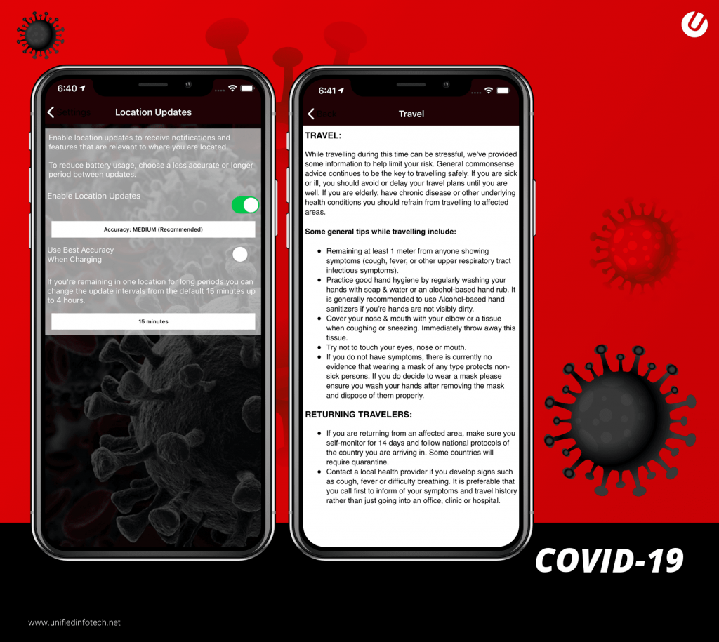 covid app designed by unified infotech